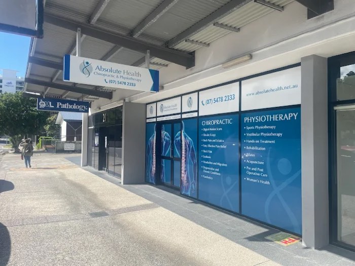 Reception area of the Absolute Health chiropractic clinic on Smith Street, Mooloolaba